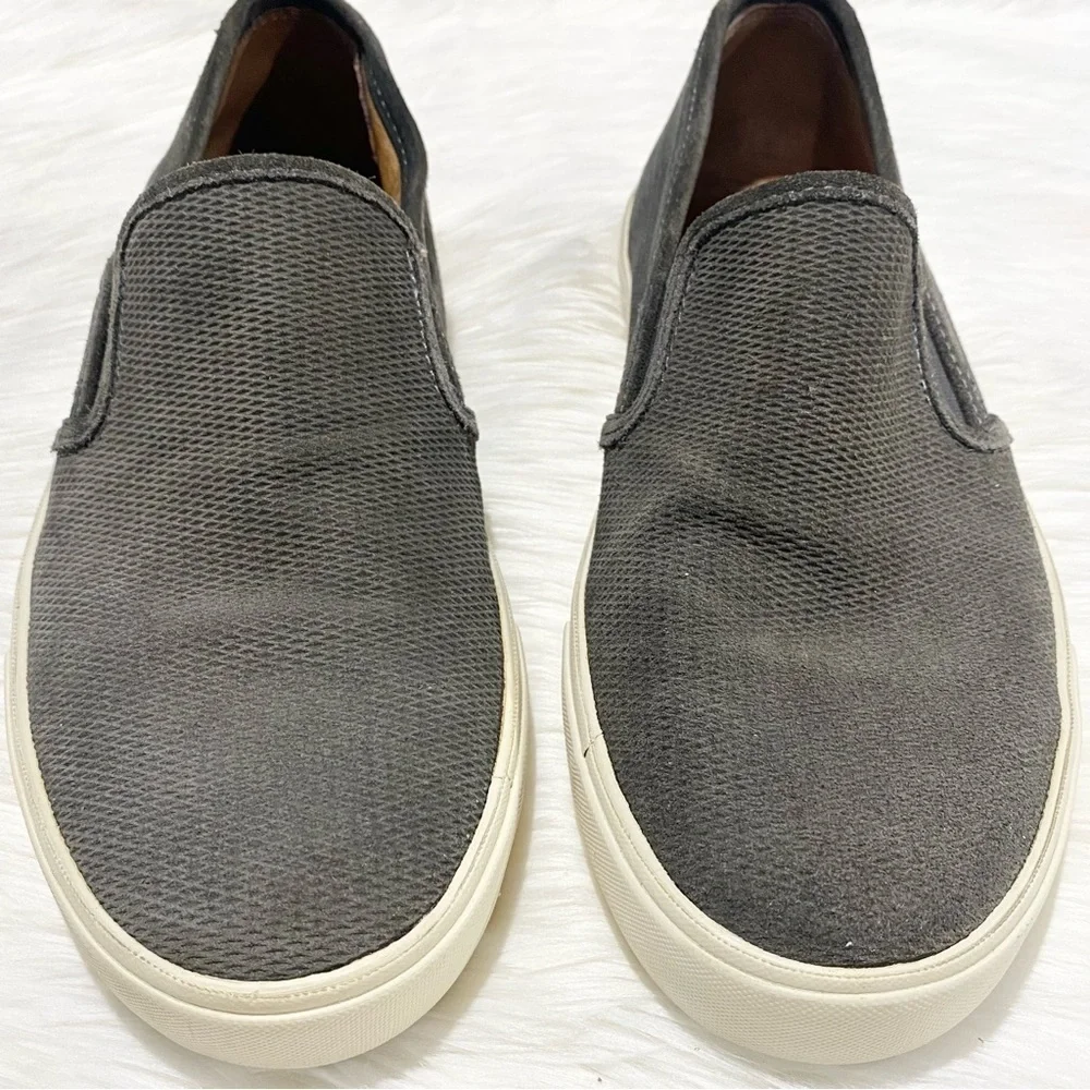 Frye‎ Brett Leather Perf Slip On Loafer Shoes Slate Gray 9.5
